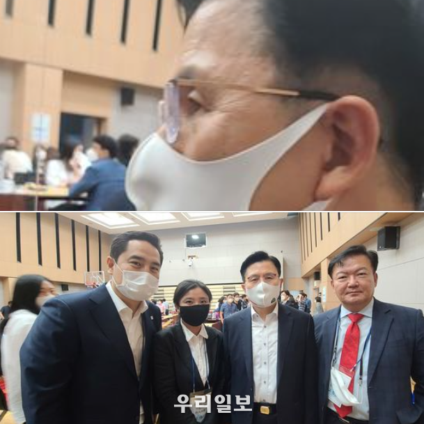 재검표장에 참관인으로 참석중인 황교안 대권 후보와 강용석 가로세로연수소장 민경욱 전 의원 ⓒ 민경욱 페이스북 캡쳐