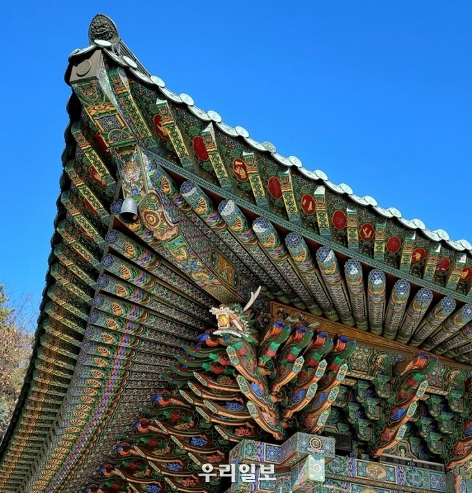 군자산 영각사 처마와 누각 등 단청이 정말 뛰어나 눈을 땔 수가 없다. 